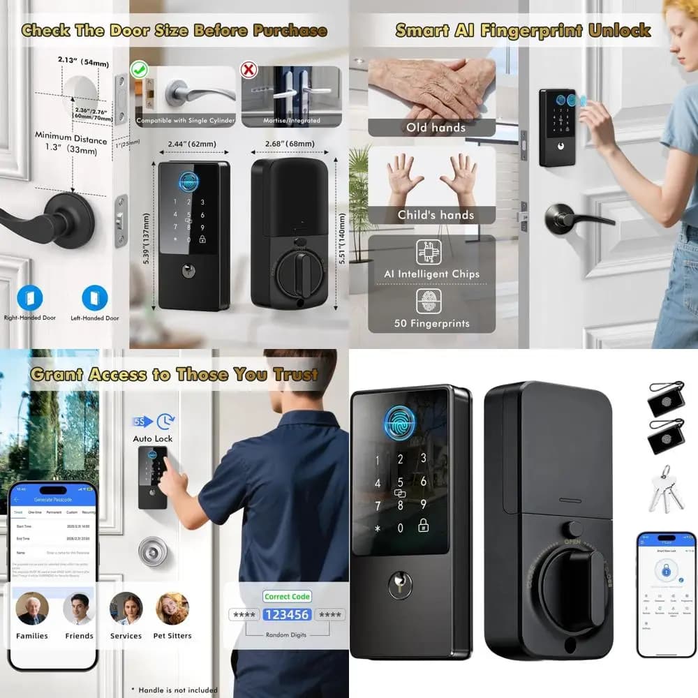 Serratura Biometrica Intelligente: Chiusura Senza Chiave con Controllo App, Codice Remoto, Accesso con Impronta Digitale per Casa o Affitti