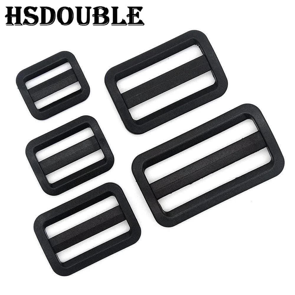 10 pz/pacco plastica nera curva Tri-Glide Slider fibbia regolabile per borse fettuccia
