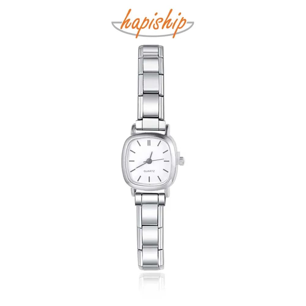 Hapiship 2024 Bracciale per orologio quadrato bianco nero in acciaio inossidabile da donna di moda per la festa amico moglie regalo di gioielli di compleanno G001