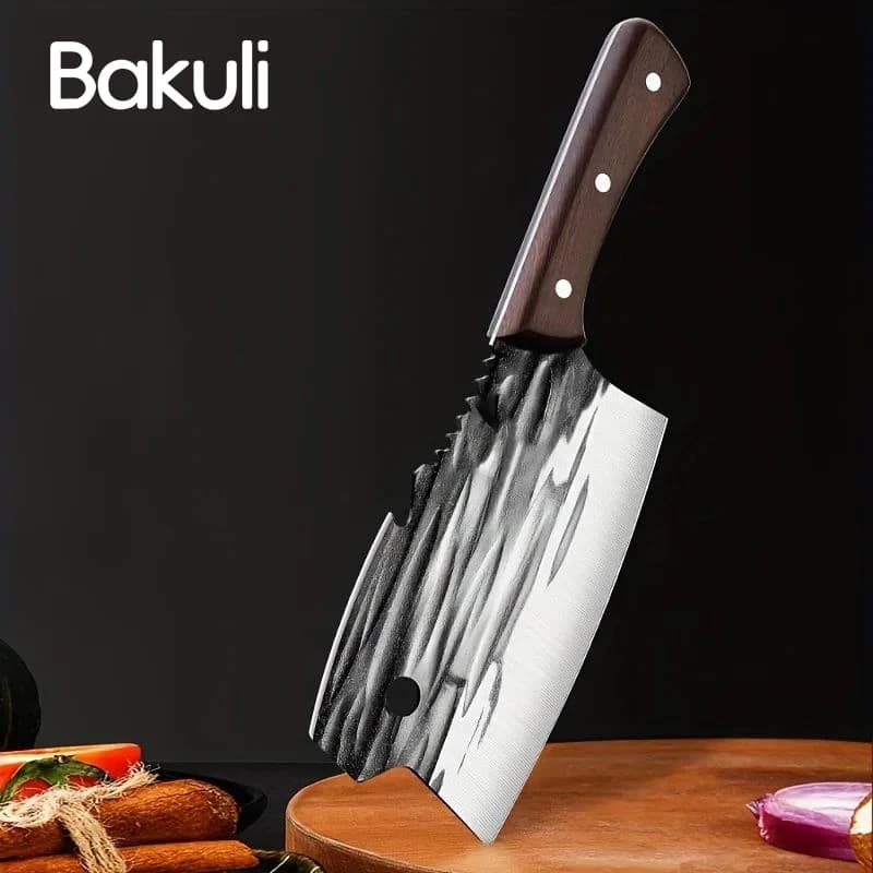 Ali di pollo manico in legno forgiatura coltello da cucina cinese in acciaio inossidabile, coltello a lama-coltello da cucina per la casa-machete posteriore