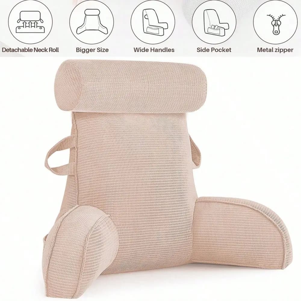 Cuscino da Lettura, Supporto Lombare e Schienale con Braccioli, Sdraio con Cuscino per il Collo, Cuscino da Lettura in Jacquard Lavorato a Maglia con Supporto per il Collo