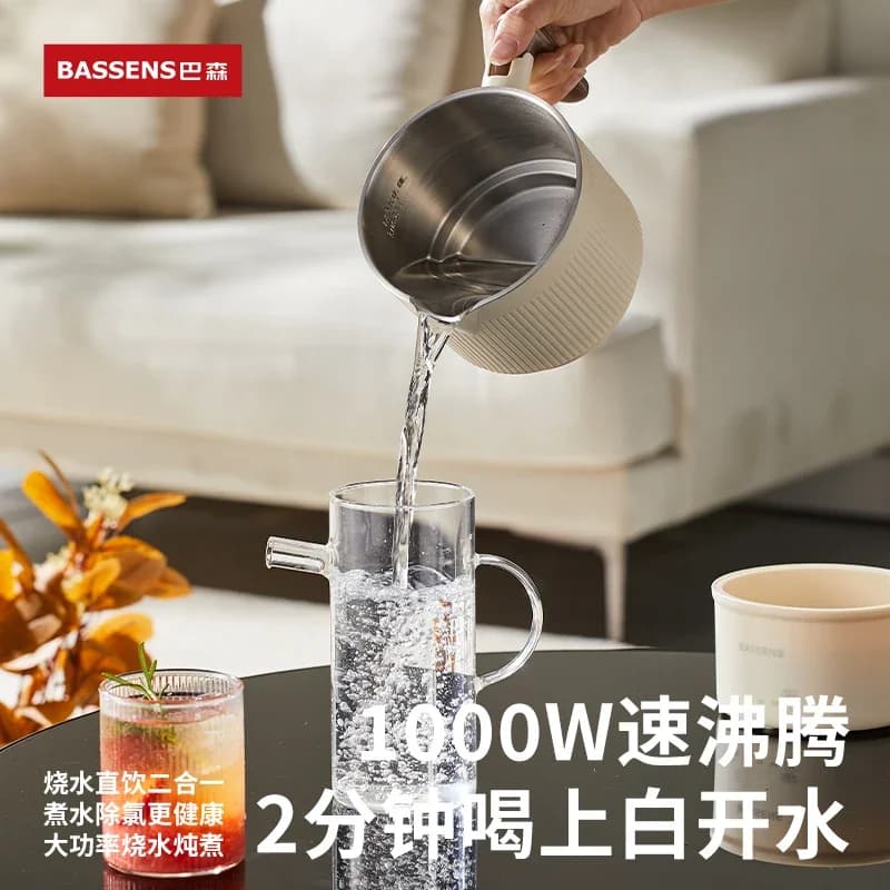 BASSENS 220V Folding Portable Electric Kettle Stainless Steel Travel Water Heater 316 CEW
