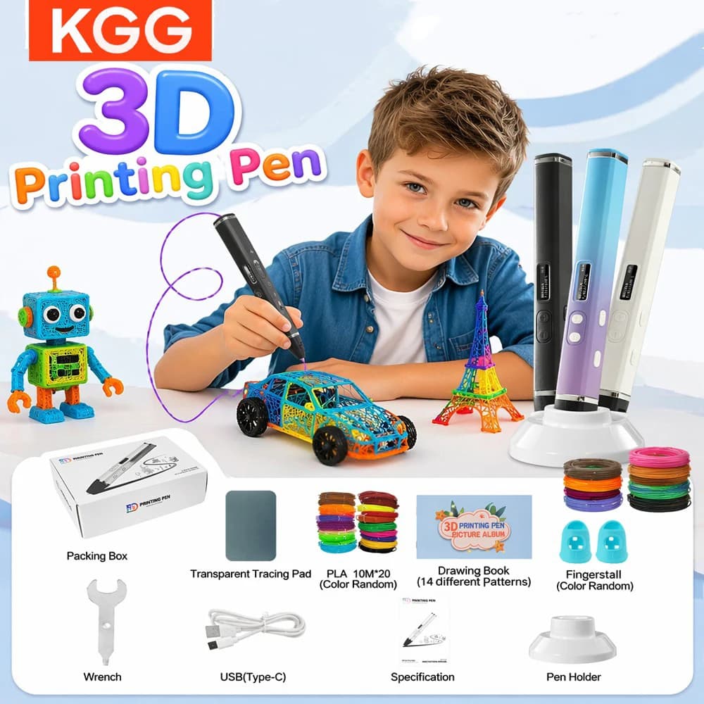 OLED Temperature Control 3D Drawing Pen Fast Extruding 3D Printer Pen with PLA Filament Creative Doodling Holiday Birthday Gift