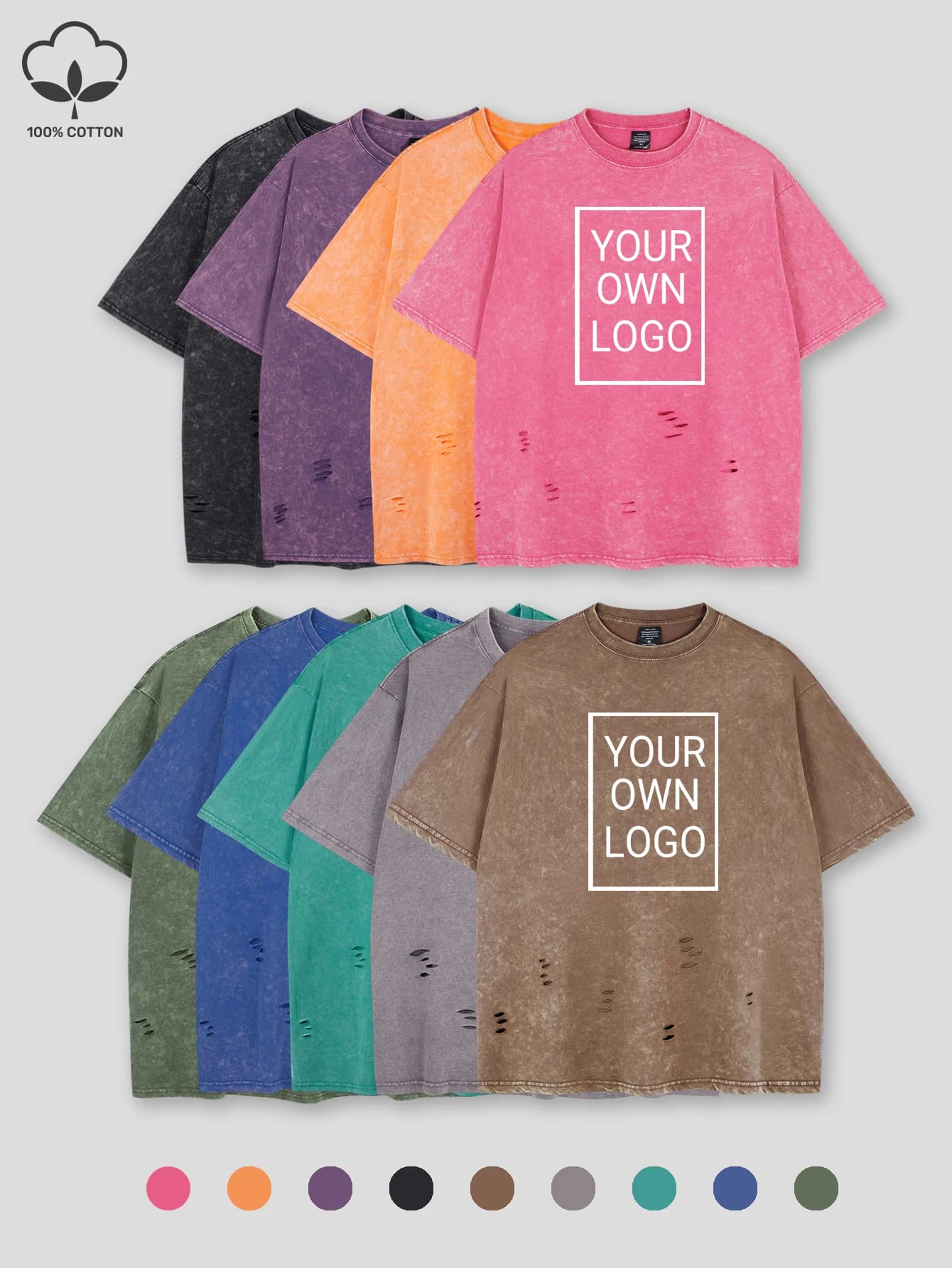 Personalizzato Il logo modello fai da te in cotone lavato fori T-shirt donna oversize Y2K T-shirt estiva Hip Hop Top All-Match manica corta