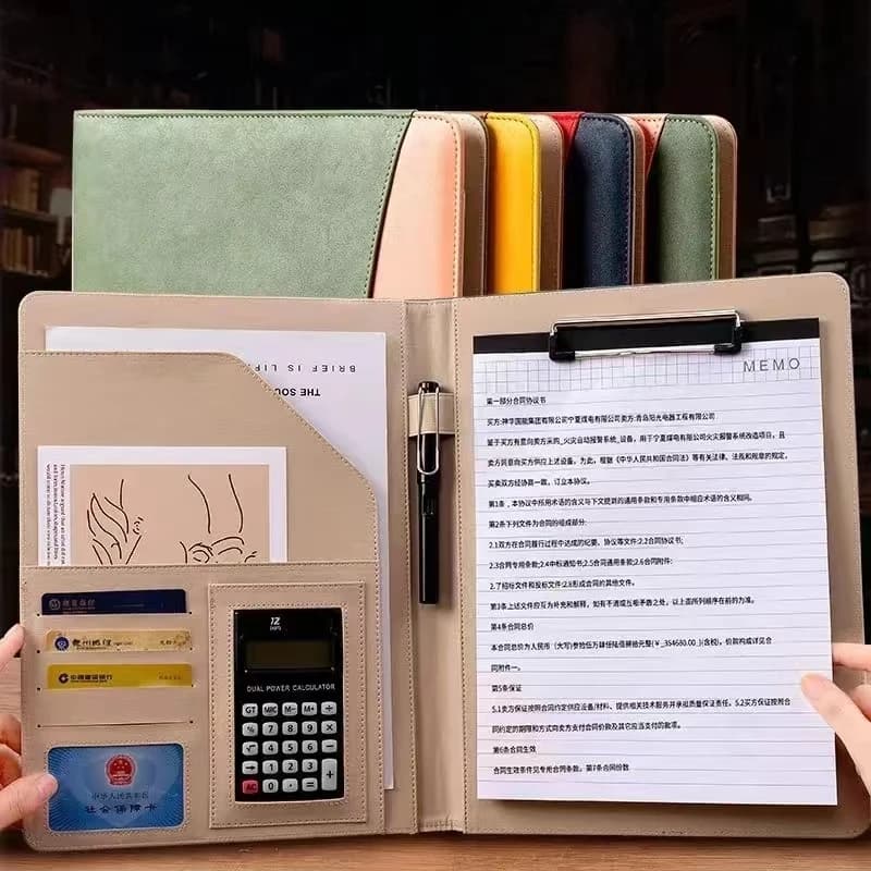 Padfolio aziendale in pelle PU A4 con scomparto per calcolatrice di giunzione documenti per appunti per appunti per riunioni di ufficio