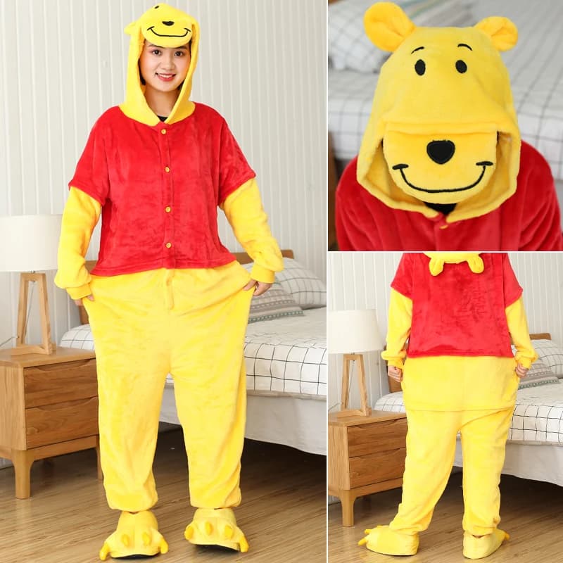 Kigurumi Orso Cartoon Onesies Adulti Bambini Pigiama animale Tute Donna Anime Costumi Cosplay per Natale Festa di Halloween