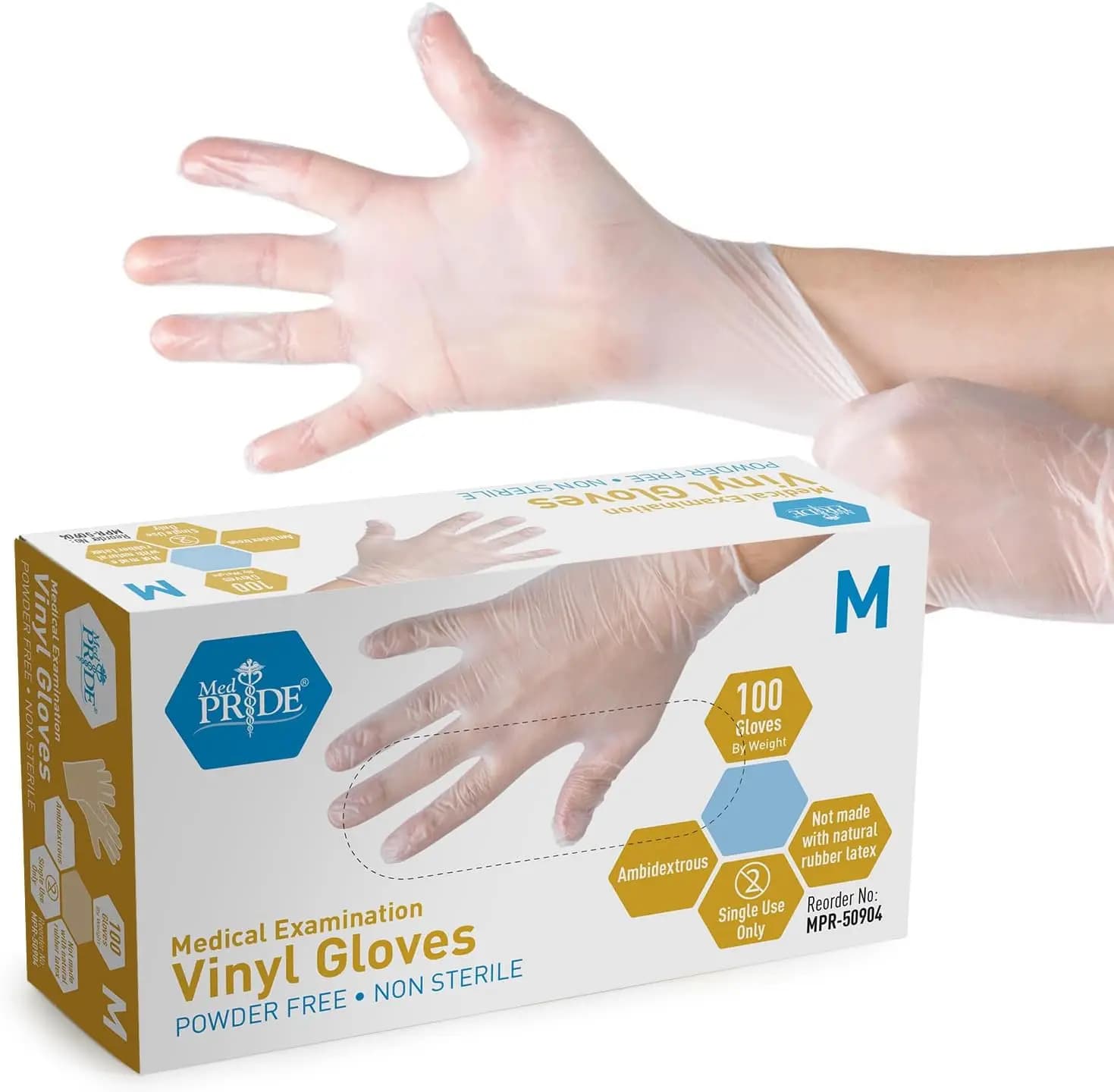 Guanti in Vinile Monouso di Medie Dimensioni, Senza Lattice e Senza Polvere, Confezione da 100 per Uso Medico e Manipolazione Alimenti