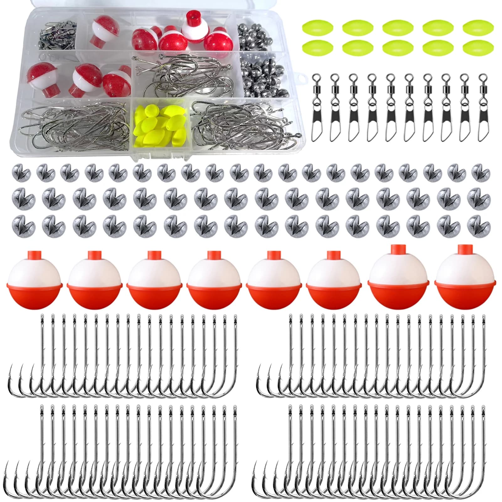 FREE FISHER Fishing Equipment Kit 160 pcs/Door, Dust Shaped Fishing Needles, Floating Machines, Spins, Beads, Fishing Weights, Tool Box