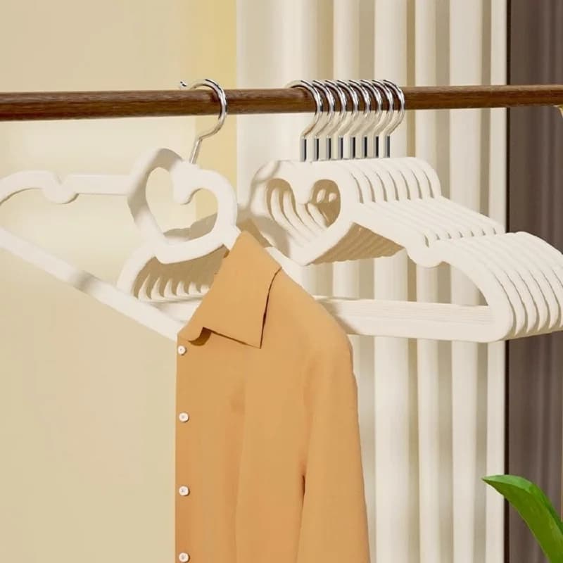 10 pieces thickened love floccaggio clothes hangers non-slip without trace hanging home closet to store clothes