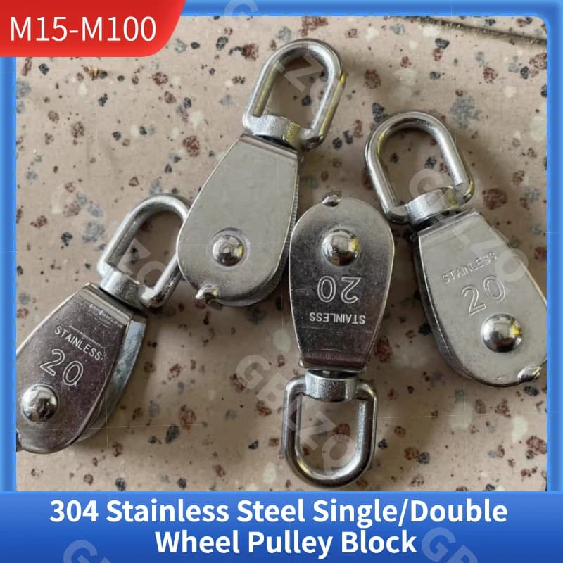 Stainless Steel Pulley M15/M20/M25/M32/M50/M75/M100 Single/Double Wheel Rotary Lifting Rope Block Tool Marine Hauling Traction