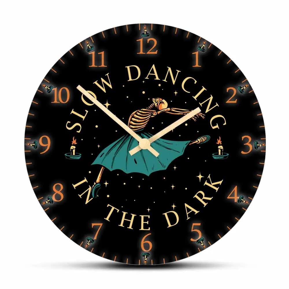 Gothic Wall Clock with Ballerina Skeletal Dancer, Halloween House Decoration, Silent Watch with Ballerina Skeleton