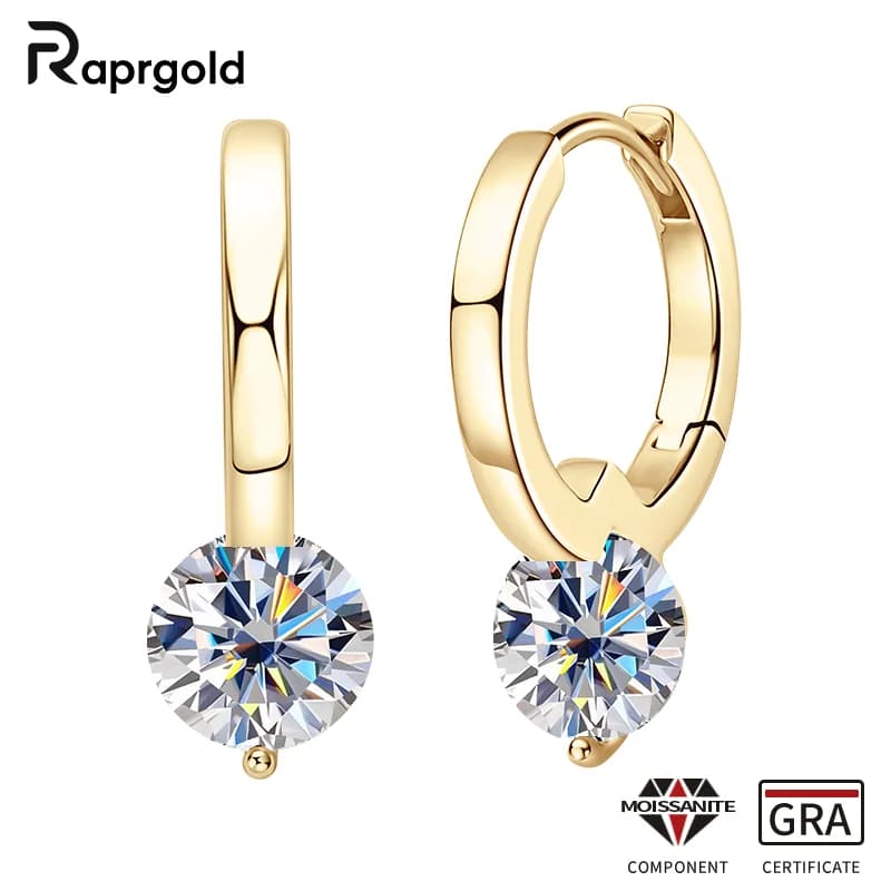 RAPRGOLD GRA Certified Sparkling D Color Moissanite Hoop Earrings for Women 925 Sterling Silver Earring Jewelry Gifts pendientes