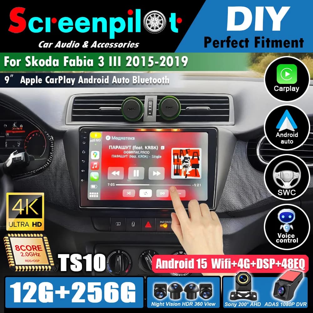 Android 16Carplay Auto For Skoda Fabia 3 III 2015 2016 2017 2018 2019 Car Radio Video Player 2din Multimedia WIFI Stereo GPS 5G
