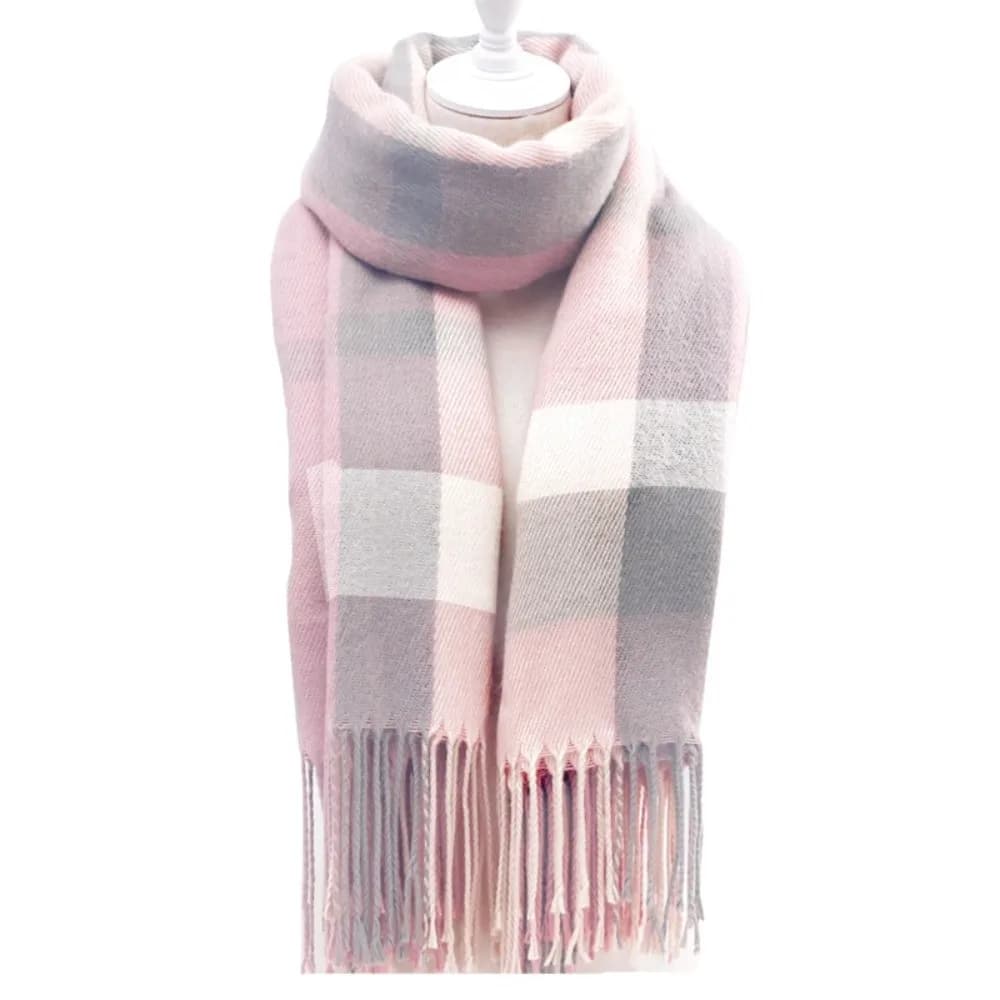 Soft Classic Plaid Scarf Cold-proof Contrast Color Knitted Wool Scarf Acrylic Fibers Polyester Long Neckscarf with Tassel Women