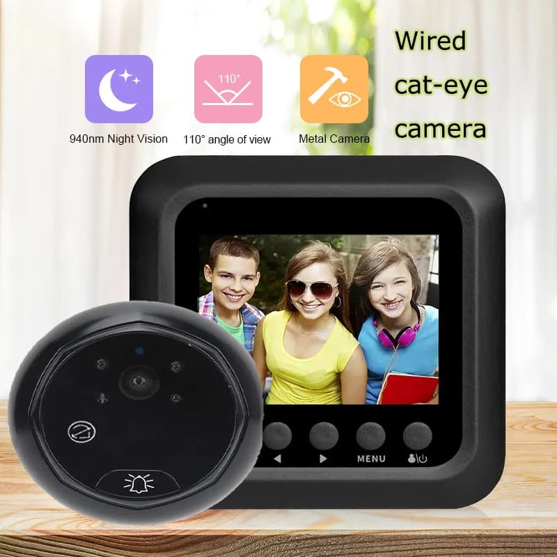 Videocitofono Smart Cat Eye con Schermo LCD da 2,4” e Visione Notturna, Connessione Cablata, 3x Batterie AA (Non Incluse)