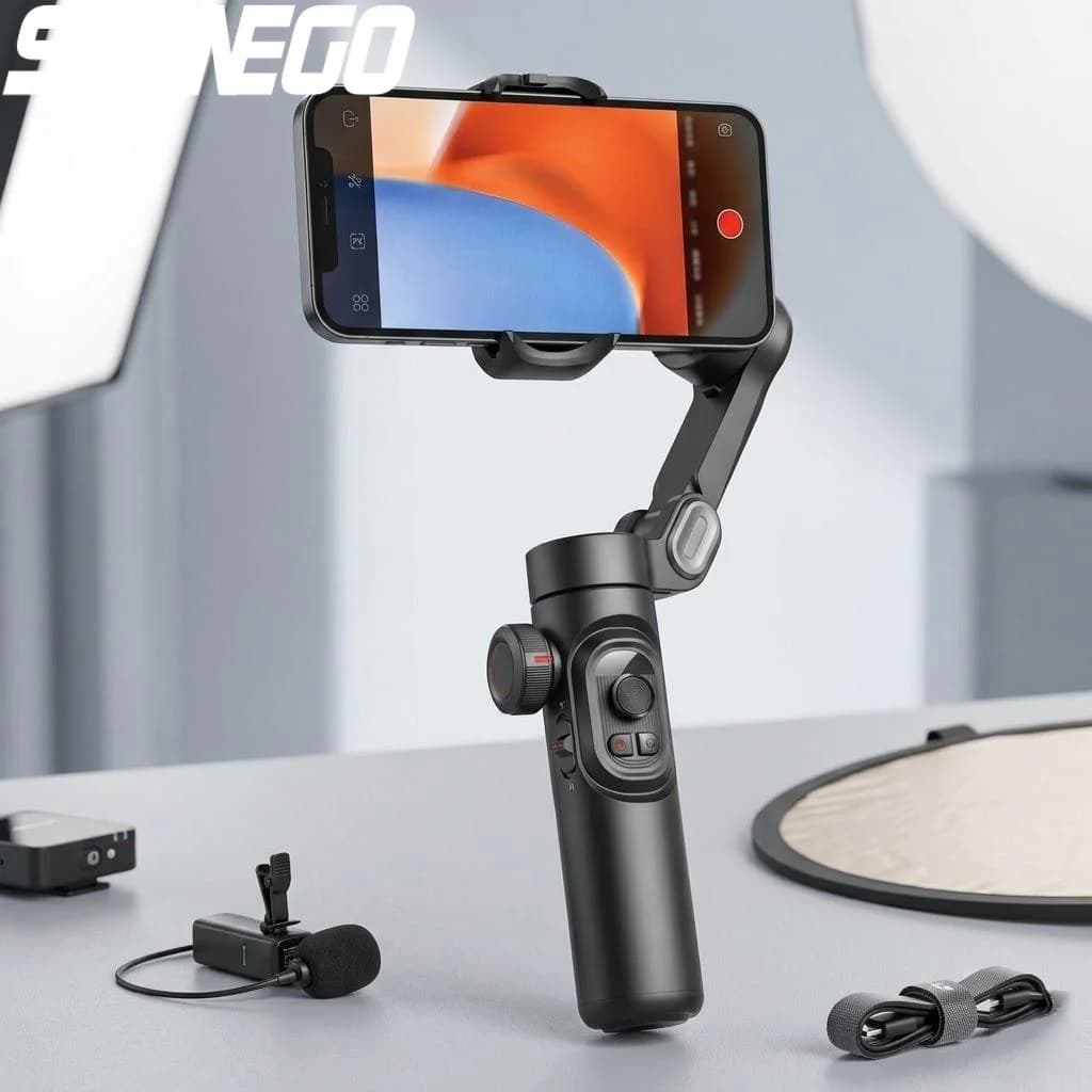 Stabilizzatore Gimbal a 3 Assi per Smartphone, Asta Selfie Anti-Vibrazione con Tracciamento del Viso per Riprese Video Fluide