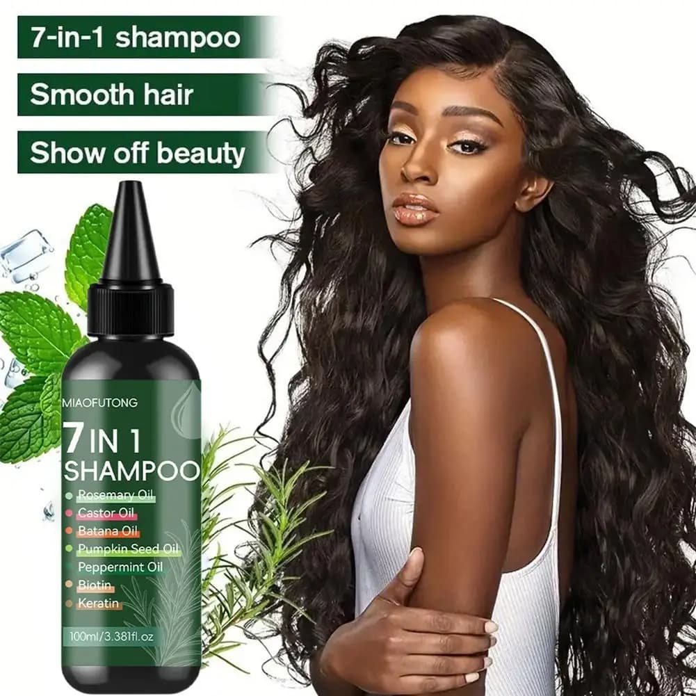Hair oil enriched with rosemary oil, castor oil, batana oil, chebe oil, biotin, keratin, collagen, shampoo for strong and smooth hair.