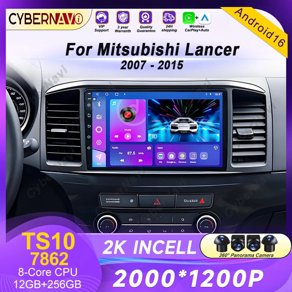 Autoradio Android 9 Inches with GPS, Carplay and QLED Screen for MITSUBISHI LANCER 9 10 X 2008- 2016