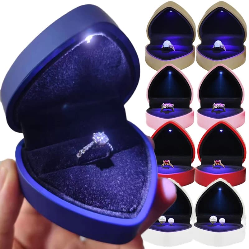 Creative LED Ring Box, Luxurious Heart Shape Box with Light for Exhibition and Conservation of Fidanzamento and Wedding Rings