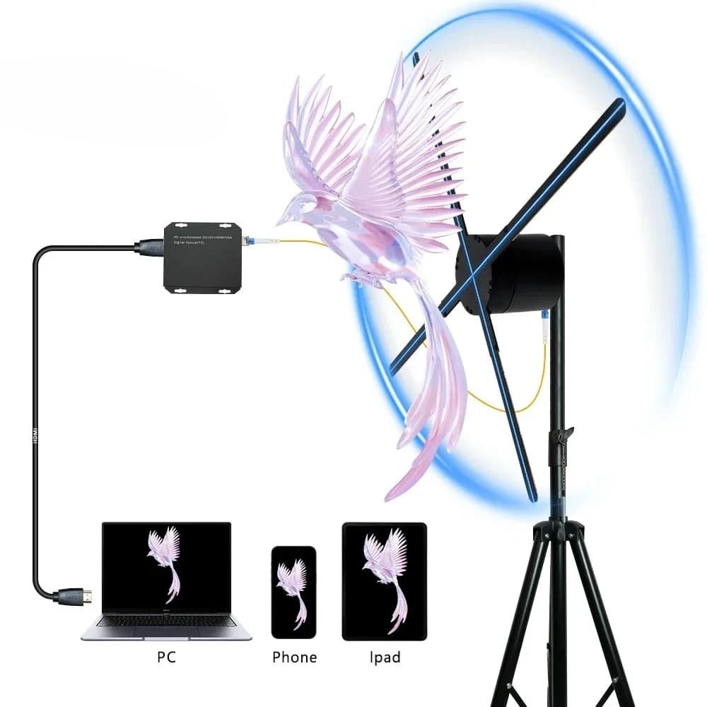 Ventola con ologramma 3D Attrezzatura pubblicitaria HD COUES 100 cm-180 cm Schermo di proiezione HDMI Display per proiettore olografico personalizzato