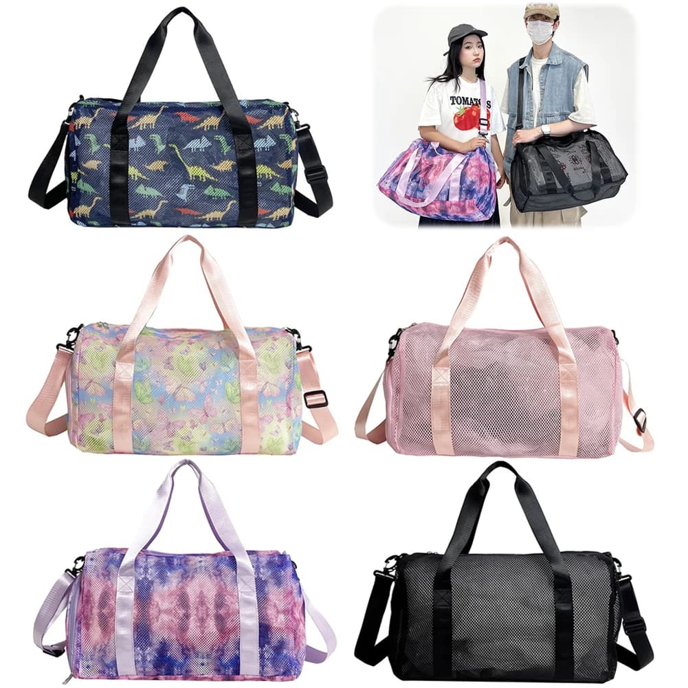 Borsa da viaggio in rete con scomparto per scarpe, borsa sportiva da weekend con separazione asciutto/bagnato per viaggi all'aperto