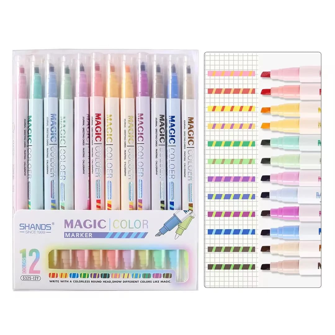 Double-Ended Magic Color Changing Highlighter Pen Set for Students Diary Scrapbooking Painting DIY Office Stationery