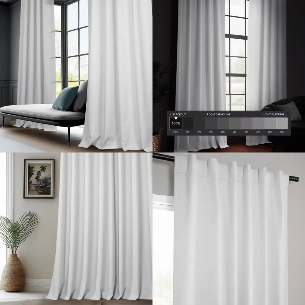 Tende Oscuranti 100% in Lino, Lunghezza 244 cm, 2 Pannelli, Tasca per Asta, Adatte per Camera da Letto e Soggiorno, 50x96, Bianco Sporco