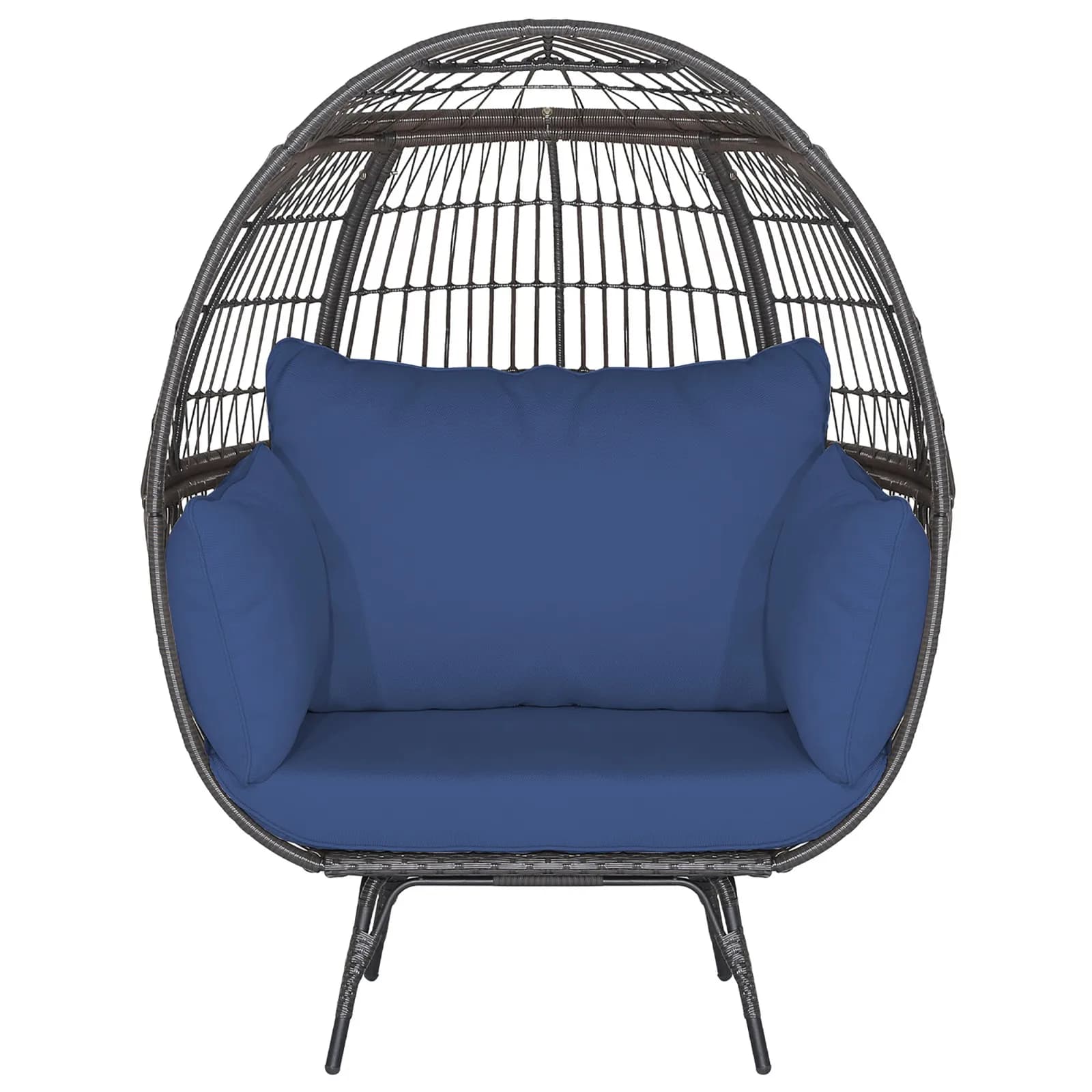 Outdoor rattan wicker lounge chair with oversize metal frame and 4 cushions
