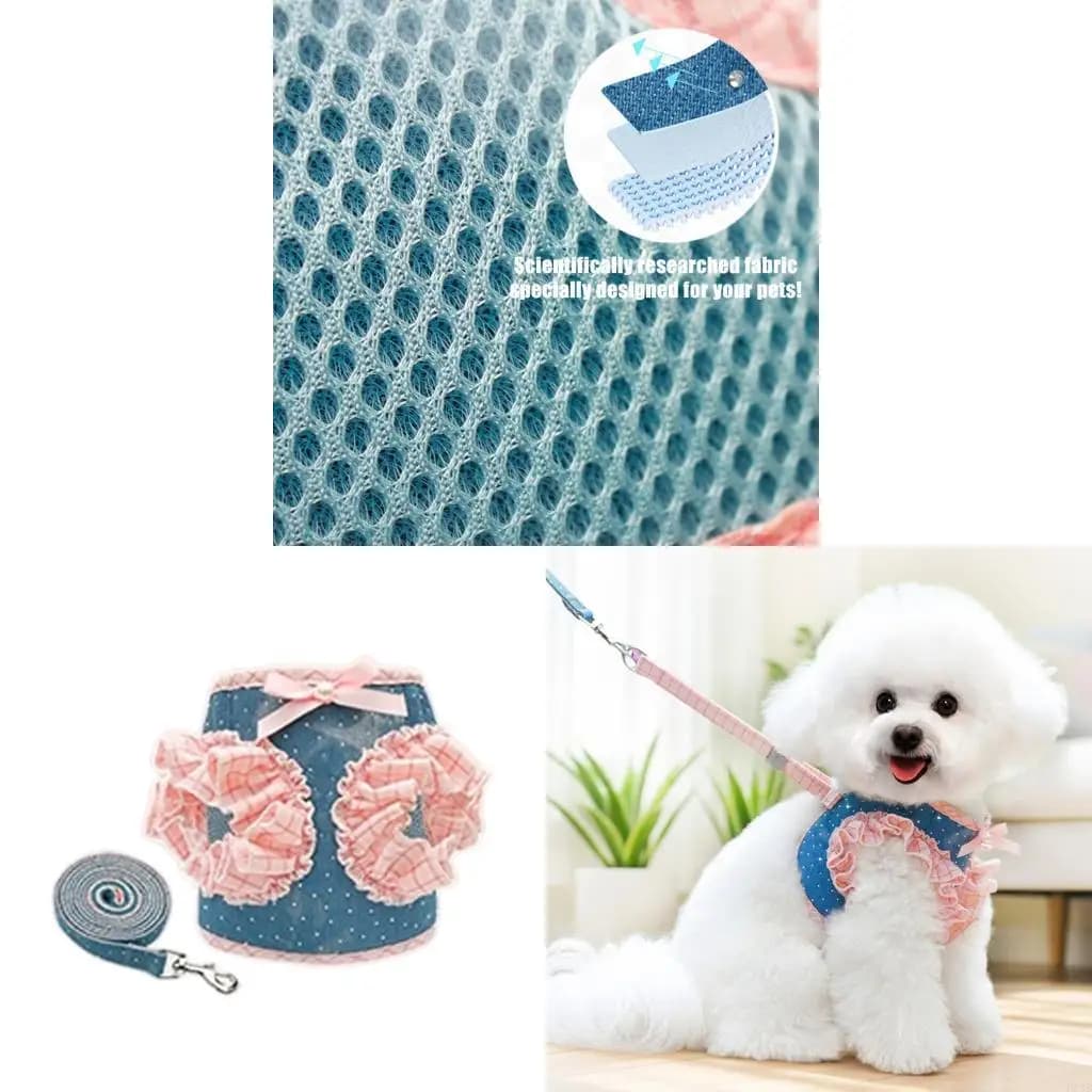 F19B Adjustable Dog Harness for Small Dogs No Pull Design with Leash Breathable Ruffled Vest