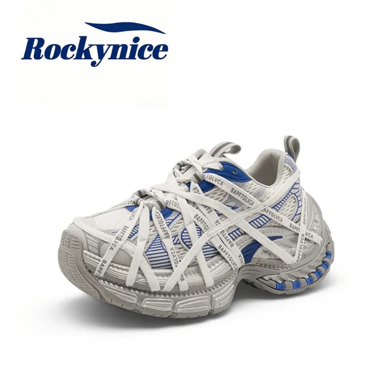New Women 2026 Summer Breathable Mesh Cross Lace Dad Shoes High Platform Sneakers Height Increase Chunky Casual Walking Shoes