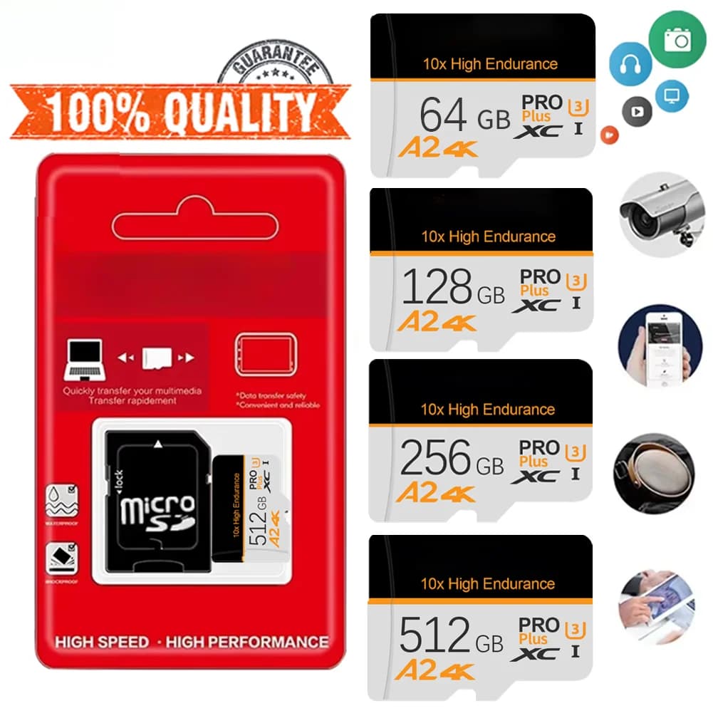 Scheda TF Originale 64GB 128GB 256GB Classe 10 A2 per Videosorveglianza, MP3, MP4, Memoria per Telefoni Cellulari 128GB U3