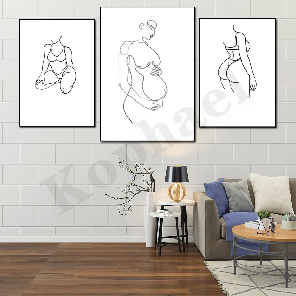 Arte della linea del corpo astratta femminile. Regalo per un amico. Casa. Bagno. Decorazione da parete. Dipinto su tela