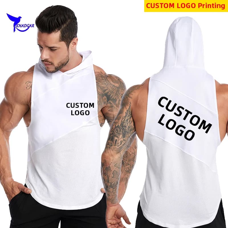 Canottiere Bodybuilding con LOGO personalizzato uomo con felpa con cappuccio Quick Dry Gym Fitness Vest camicia senza maniche elastica allenamento canottiere da corsa