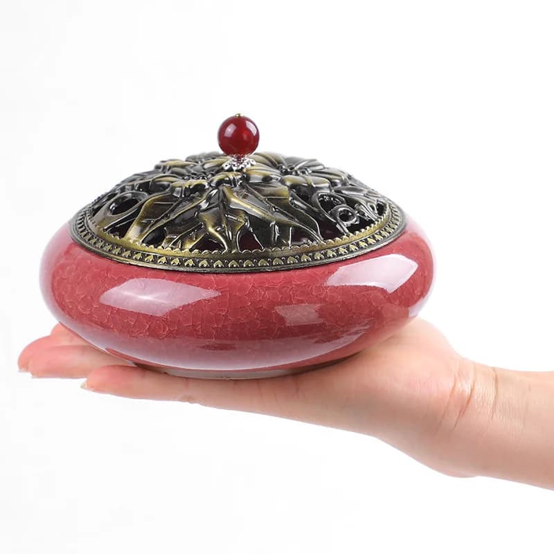 Porta cono in ceramica per bruciatore di incenso Mosquito Coil grande da 12 ore con coperchio in metallo per uso domestico con incensiere in cotone ignifugo