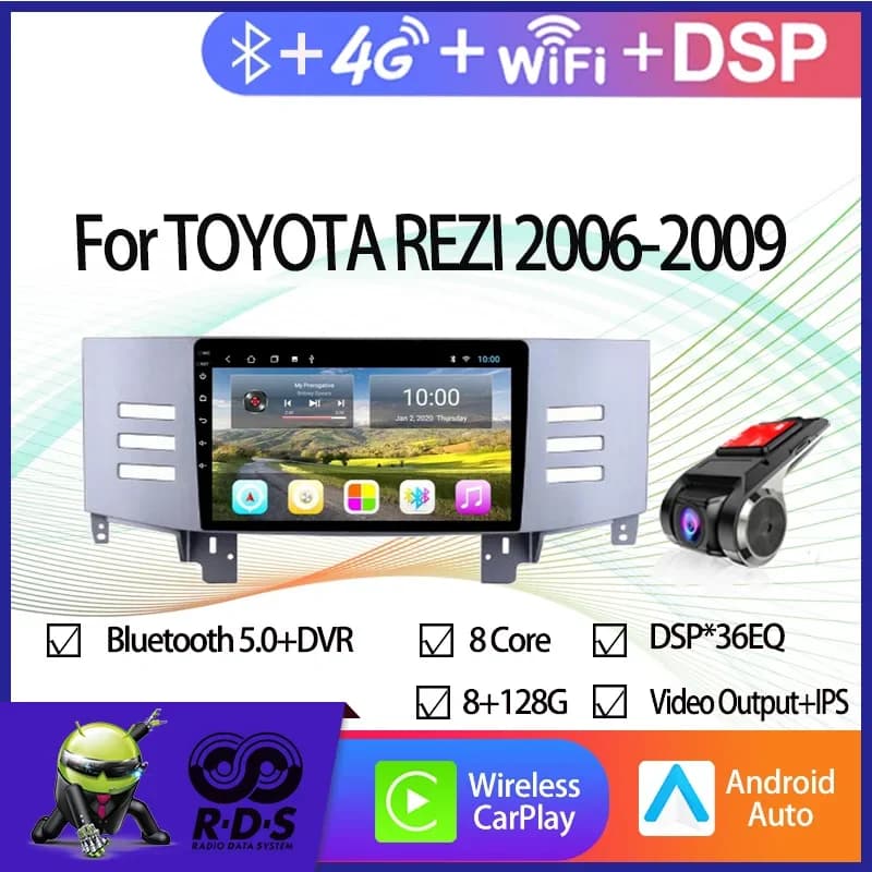Navigazione GPS per auto Android per TOYOTA REZI 2006-2009 Auto Radio Stereo con Wifi 4G AHD DSP IPS CARPLAY Supporto Volante