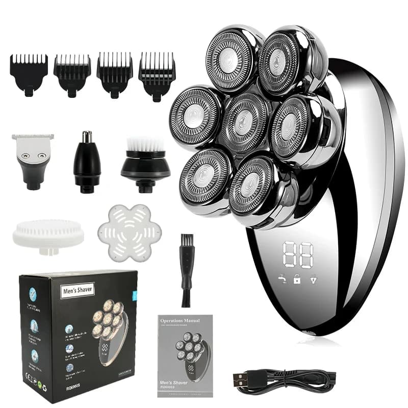 Uomini 7D Galleggiante Uomini Rasoio Elettrico Bagnato Secco Barba Tagliacapelli Rasoio Elettrico Ricaricabile Testa Calva Macchina Da Barba Display LCD
