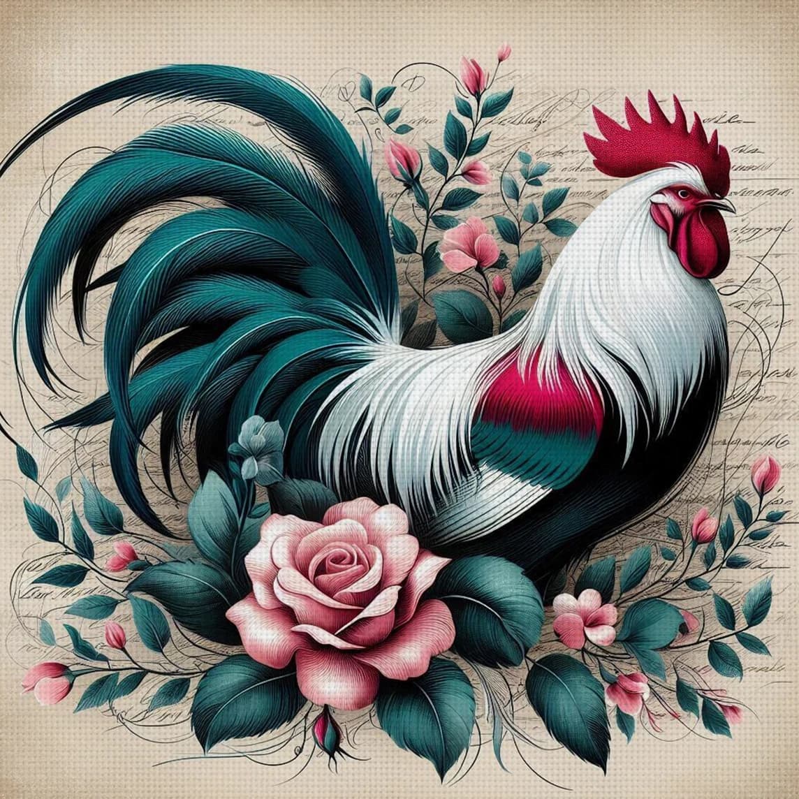 Ornate Rooster Cross Stitch Kit DIY 11CT Embroidery Home Wall Decor Gift Handmade Material Frameless Semi-Finished 36×36cm