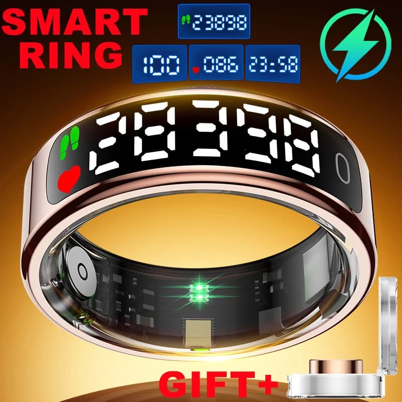 Per Smart Ring Schermo HD Controllo Tiktok 5ATM Impermeabile per Smartring perGalaxy Donna Uomo Anello Cardiofrequenzimetro