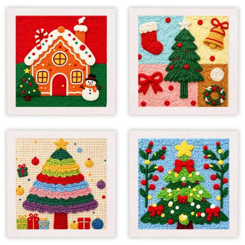 CHENISTORY punch needle embroidery set embroidery and creativity Tree Christmas Gift Tufting 25x25cm Diy Crafts Embroidery frame