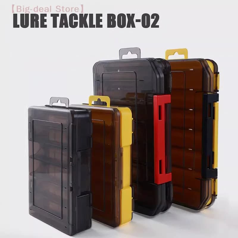 daM da Double side fishing bait box, fishing gear organizer with 12 compartments and 2 buckles, plastic transparent case
