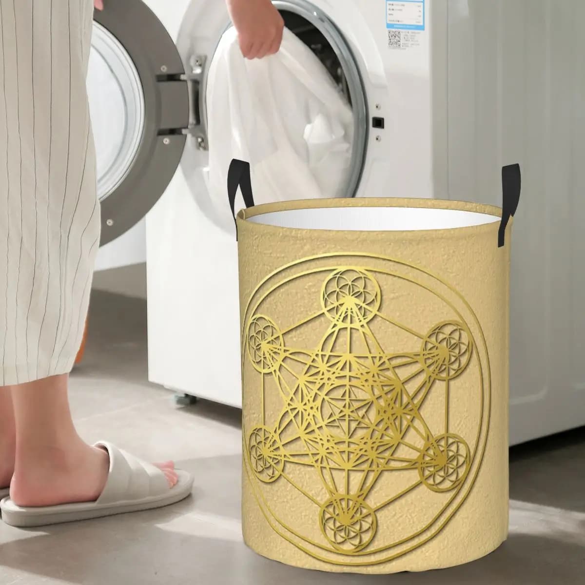 Cesto per Bucato Pieghevole con Cubo di Metatron, Amuleto Sacro Curativo, Cesto Portabiancheria e Portaoggetti, Borsa Grande Impermeabile
