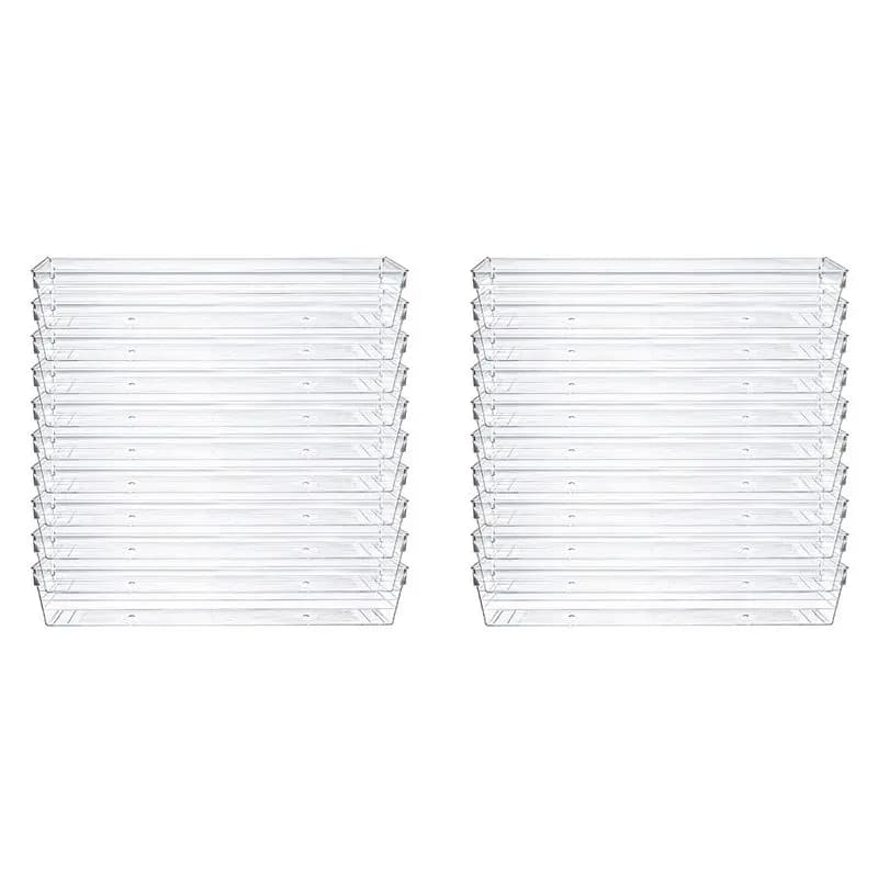 Set di 20 contenitori trasparenti per cassetti da 12 x 3 x 2 pollici, divisori per cassetti da scrivania, set di scatole portaoggetti per cucina