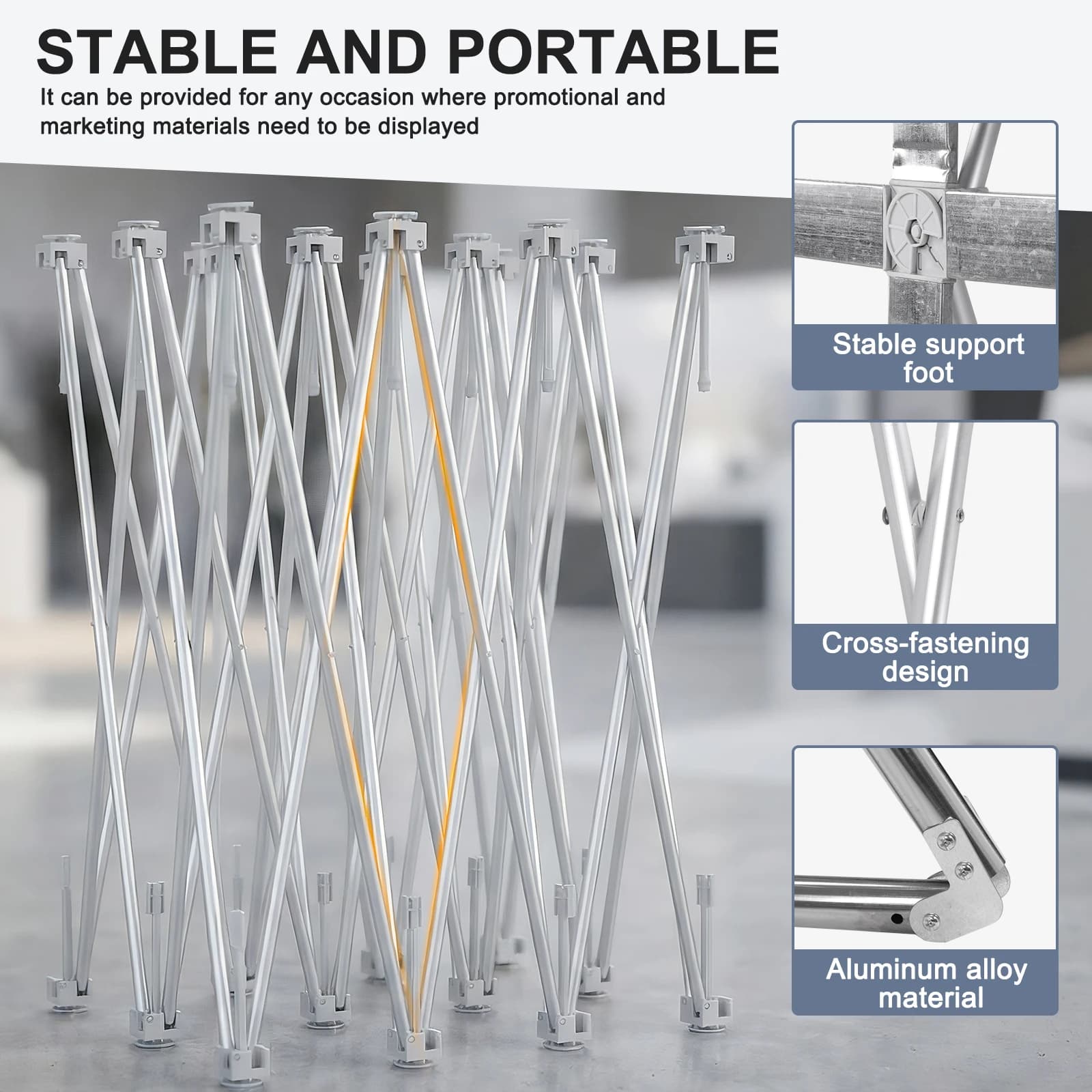 Foldable Support Bracket with Storage Bag & Cable Ties Reinforced Back Support Frame Detachable for Wedding Exhibition Events