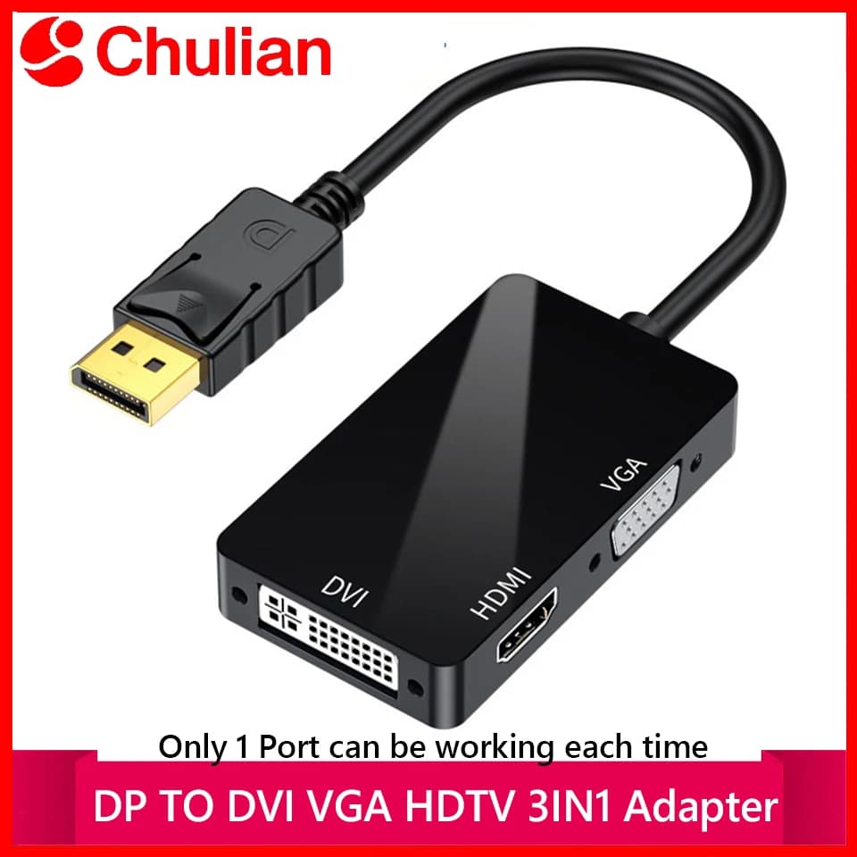 3 IN1 DisplayPort DP TO HD-Compatible DVI VGA Adapter 1080P For Projector TV Laptop PC Display Port Converter Connector Cable