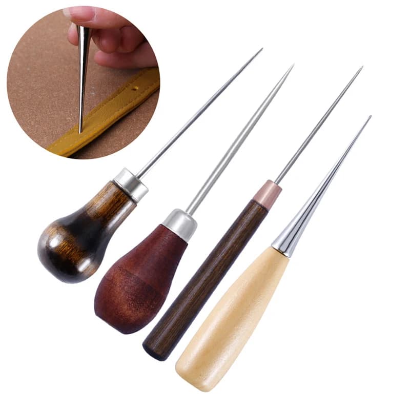 Punteruolo professionale durevole con manico in legno per pelle per cuciture artigianali in pelle Accessori per cucire Cucito Punteruolo Utensili manuali
