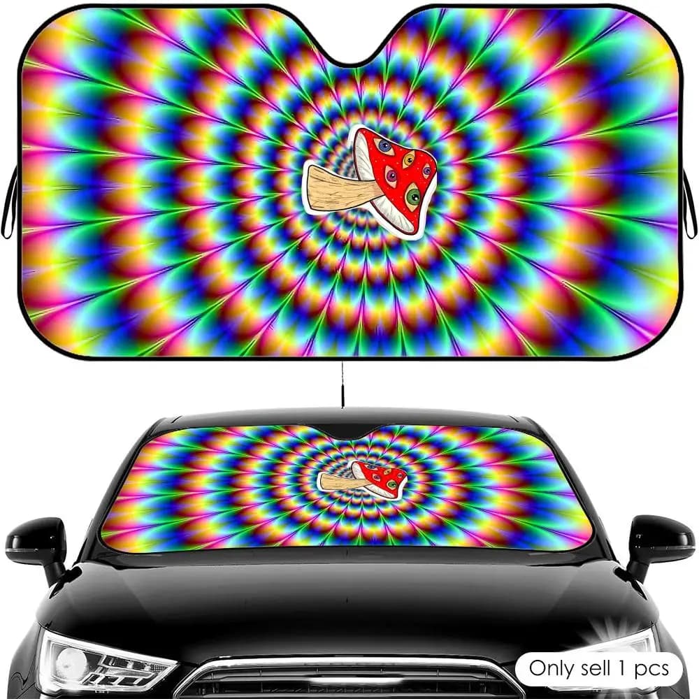 Parasole per Auto con Motivo Psichedelico a Forma di Fungo, Protezione UV e Isolamento Termico Universale