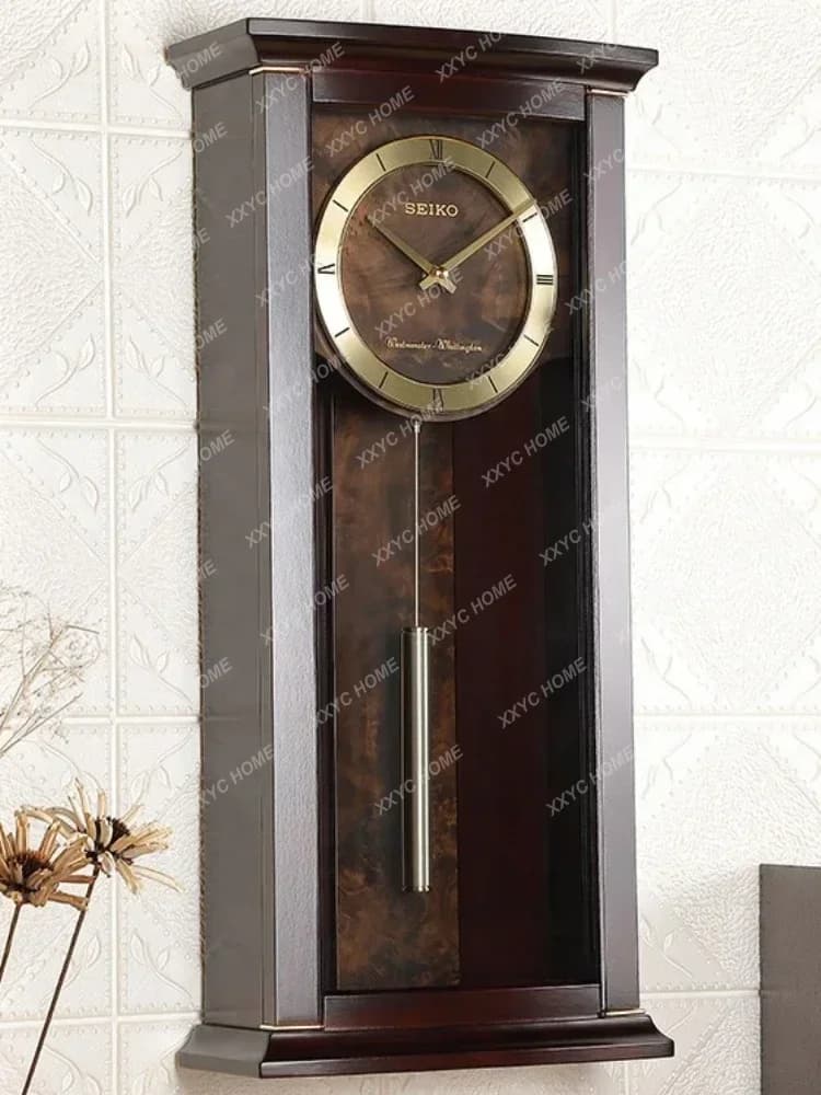 A Seiko watch large wall clock in solid wood in European style Watch playing with luxury musical time for stay