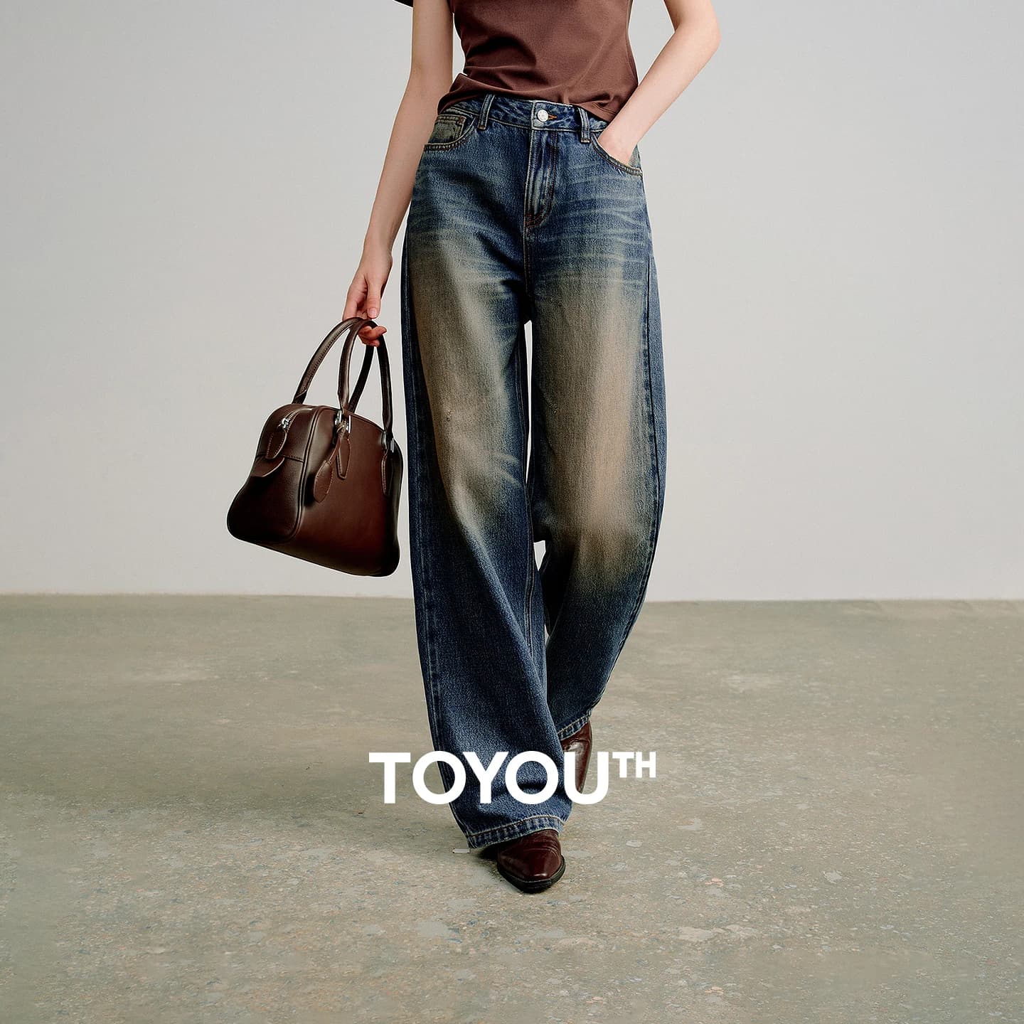TOYOUTH Woman Focus Denim Nomadic Jeans dirty dyes 2026 Spring New straight leg pants in high waist cotton