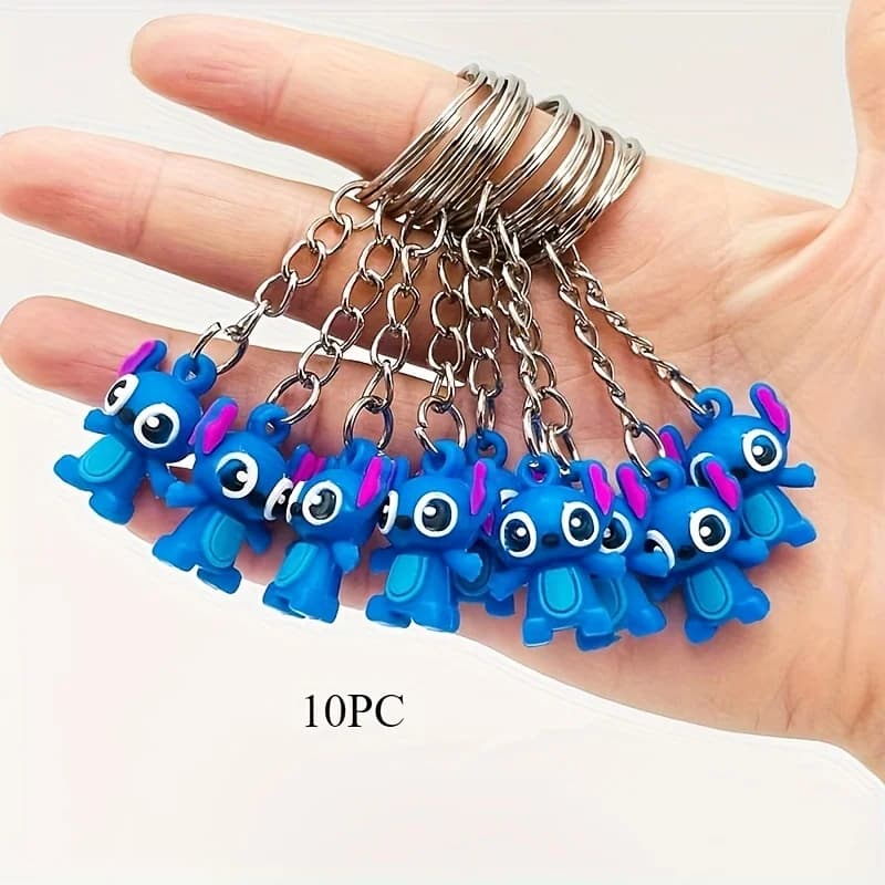 10pcs Disney Stitch Silicone Keychain Set - Cute Cartoon Interstellar Baby Accessories, Fashionable Couple Packaging Accessories