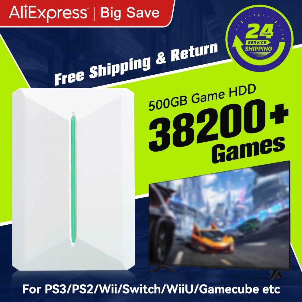 Retrobat & Playnite Console di gioco retrò HDD da gioco da 500 GB per PS3/PS2/Switch/Wii/WiiU per PC/laptop con oltre 38200 giochi retrò/AAA/PC